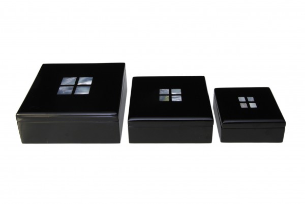 Box, Behälter, Kasten, Kästchen, Schachtel, Schatulle -Set 3-teilig mit Perlmutt-Intarsien ineinand