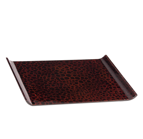 Tablett 34 x 24 cm Holz Pianolack Blattsilber - Brown Spots